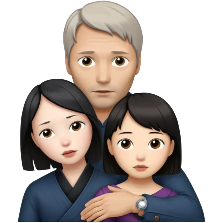 Photorealistic mads mikkelsen holds asian girl by the neck emoji