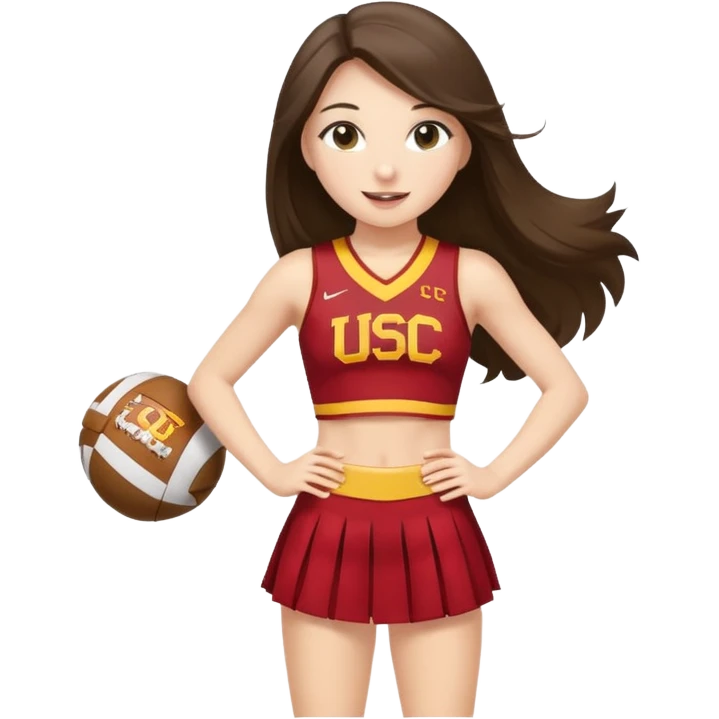 full body skinny white happy long haired brunette girl USC cheerleader emoji