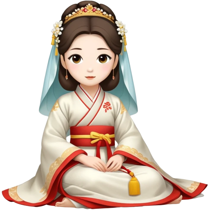 Beautiful girl wearing Hanfu h wedding dress sitting emoji