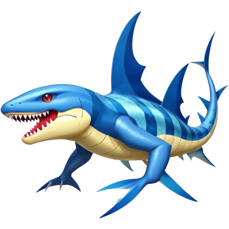 Shiny Exotic Colorful epic Sharpedo-Garchomp-Gabite-Salamence-Koraidon-Gyarados-Fakémon-hybrid-creature (full body)  emoji