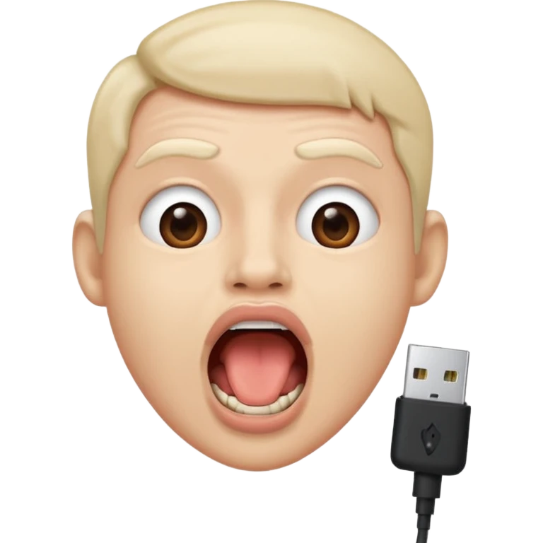 Mouth open wide with audio cable stuffed inside. emoji