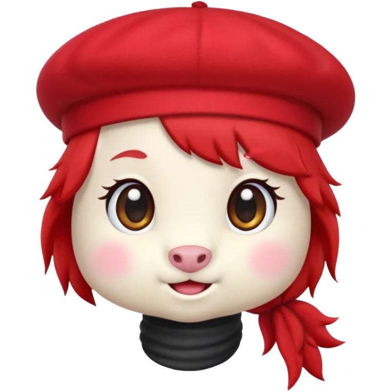 Cute pony emoji in a red beret, kawaii emoji
