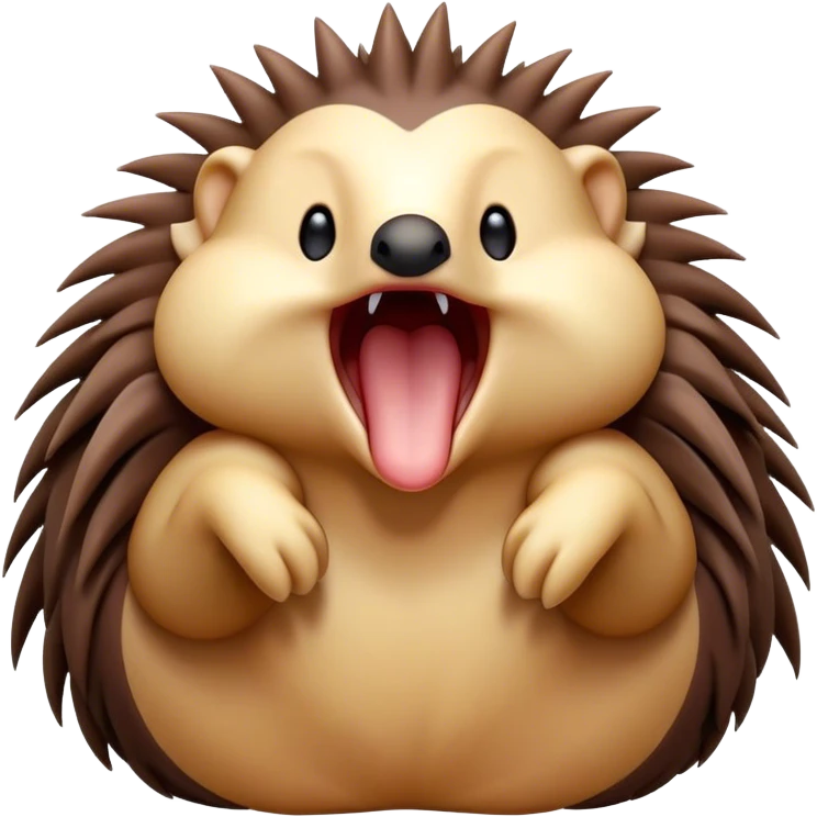 Cinematic Cute Yawning Echidna Portrait Emoji, Head tilted slightly with a dramatic, wide-open yawn, showcasing a soft, downy spiky fur with a slightly drooping snout and small, drowsy eyes, Simplified yet irresistibly adorable features, highly detailed, glowing with a soft, cozy glow, high shine, relaxed yet expressive, stylized with a touch of prickly whimsy, bright and endearing, soft glowing outline, capturing the essence of a sleepy yet affectionate echidna, so drowsy it feels like it could curl up out of the screen for a nap! emoji