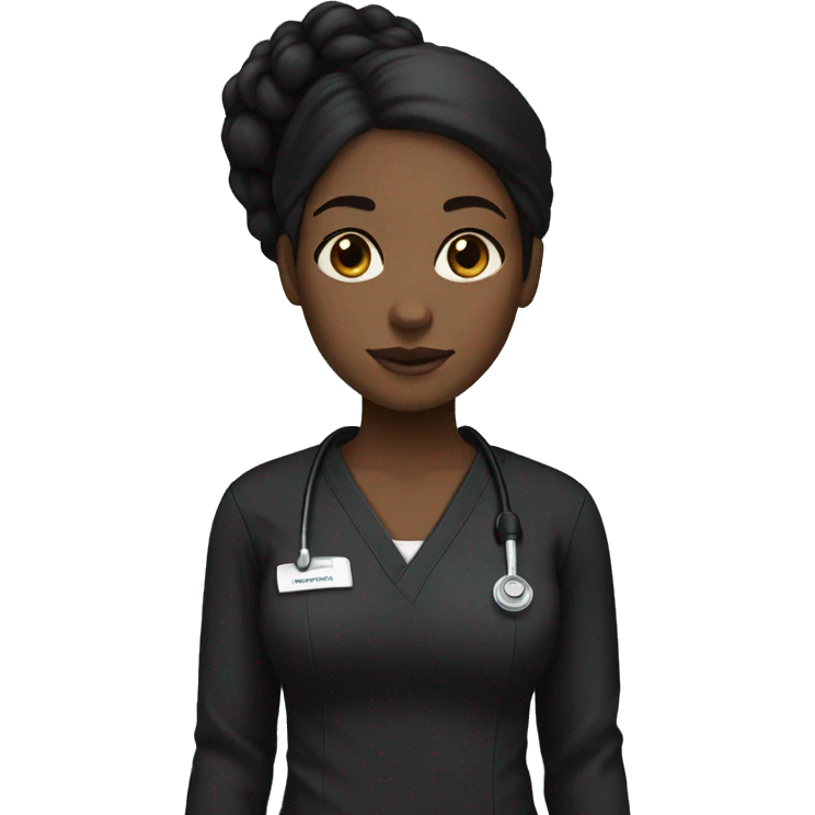 Black girl with middle part and black hair in black scrubs full body emoji