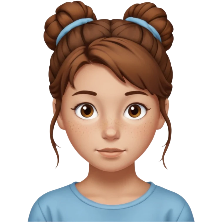 teenage girl with a messy brown bun and freckles emoji