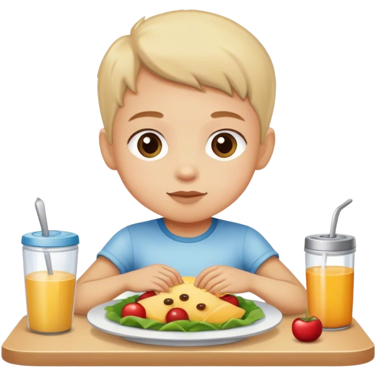 child sitting at the table with food emoji