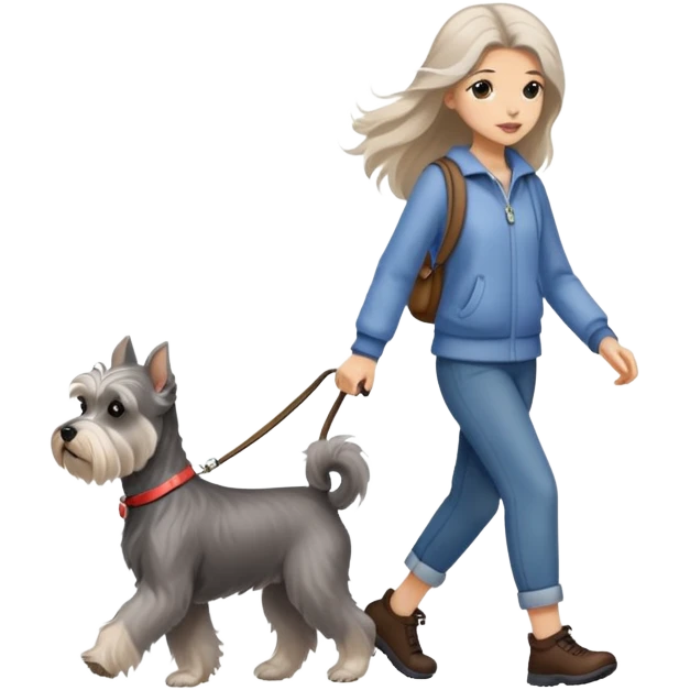 A long-haired girl walking a miniature schnauzer emoji