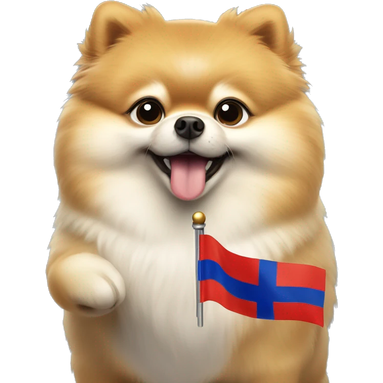 Fat Pomeranian spitz waiving small Russia flag in its hand emoji