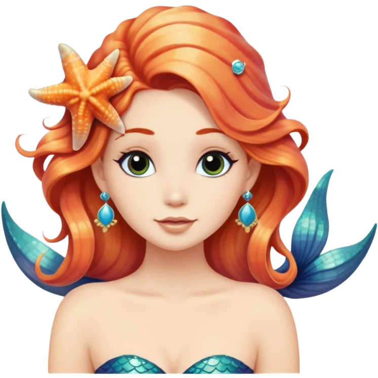 mermaid with seashells in hair, starfish earrings emoji
