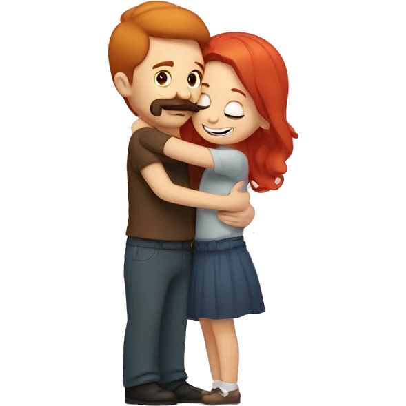 Mustache guy hugs a girl who has red hair emoji