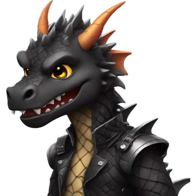 Black dragon dressed in punk clothes with chequer markings emoji