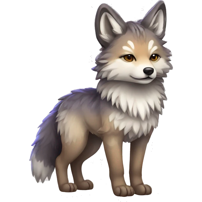 Fluffy Shy Colorful Chibi Spiritual Coywolf With Shiny Tribal Markings Full Body emoji