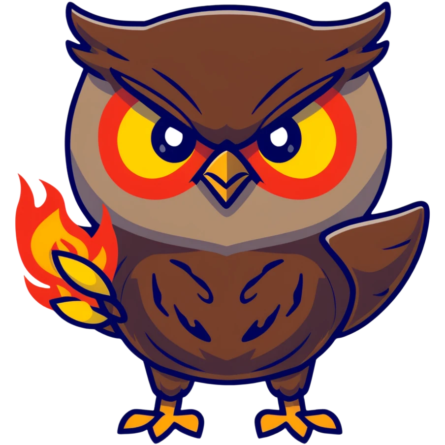Angry Duolingo owl with fire around it emoji
