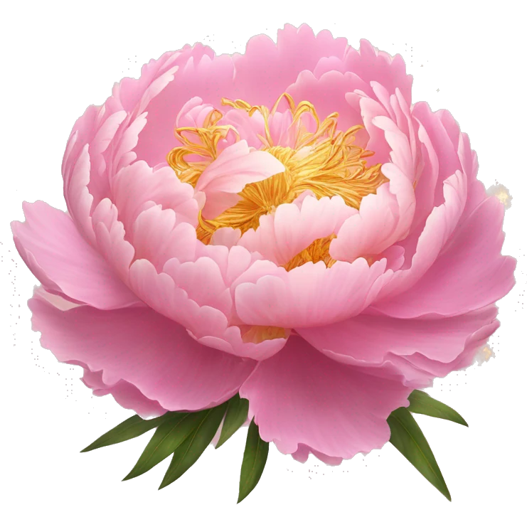 Peony "A lush pastel pink peony with layered, ruffled petals glowing softly, with sparkles and a magical golden light emanating from its center." emoji