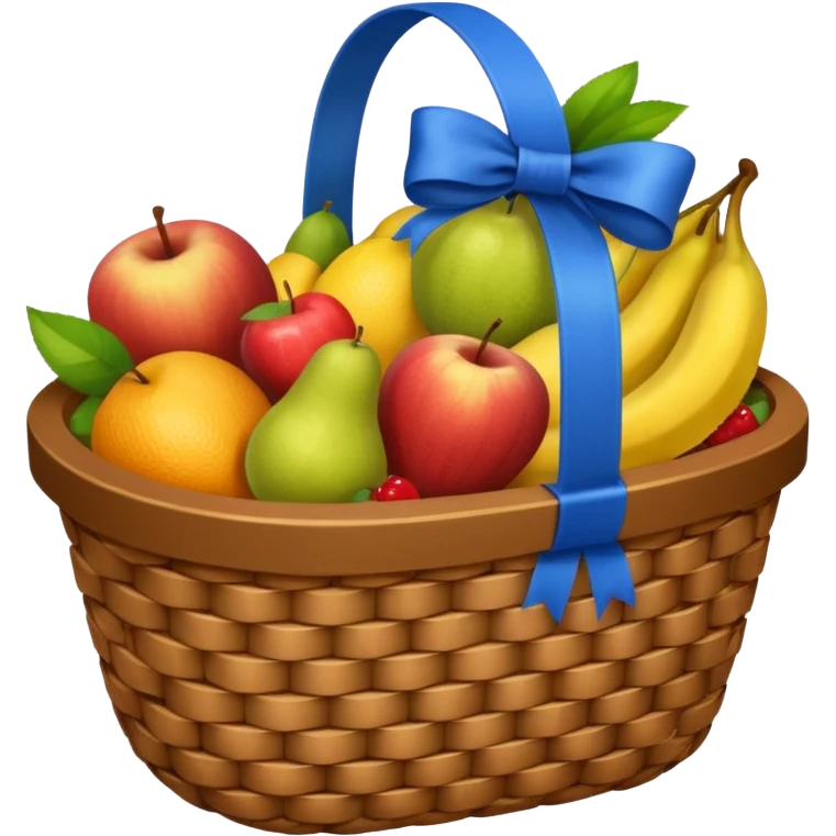 A basket with a blue ribbon on the handle emoji