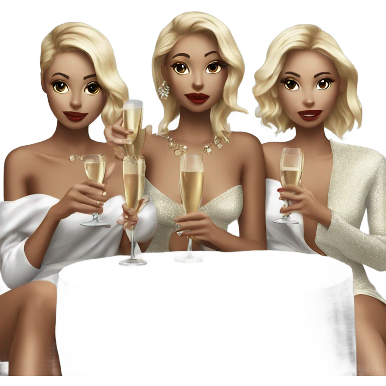 Hyper Realistic beautiful high fashion models drinking champagne  emoji
