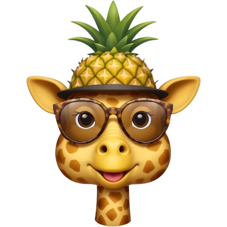 Hybrid of giraffe and chicken wearing pineapple sunglasses with a top hat emoji