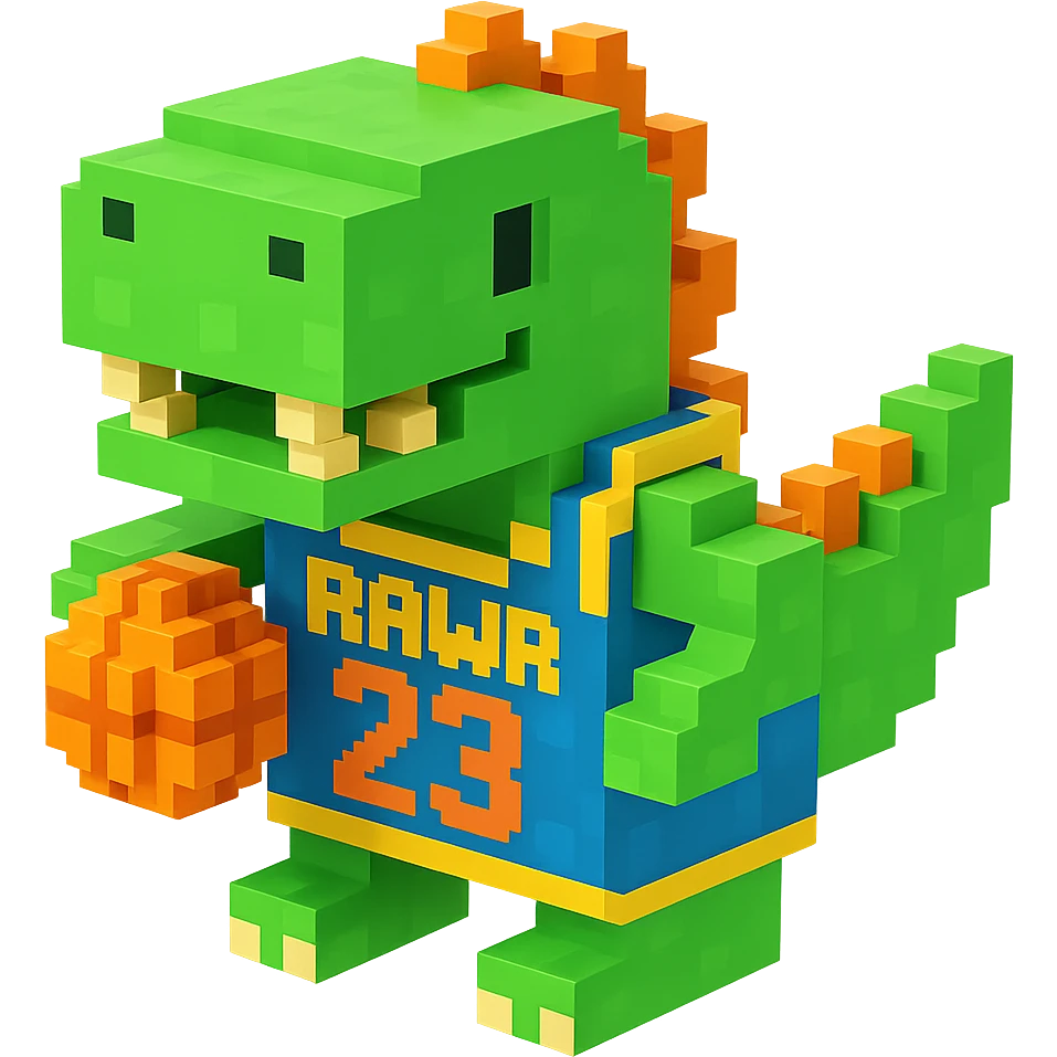 надпись "RAWR" и динозавр с баскетбольном мячом в майке с надписью "23", no background  emoji