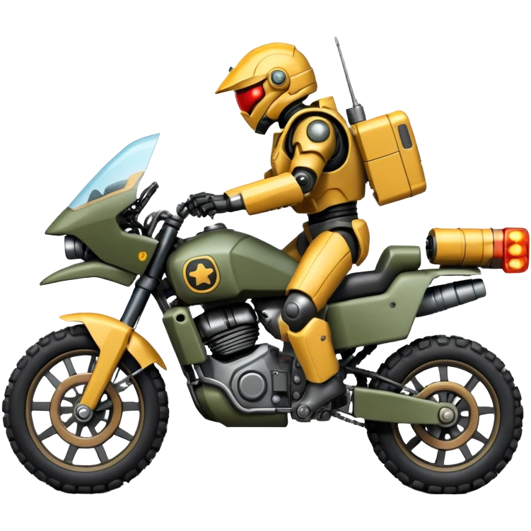 an army massive mech motorcycle shooting forward enemy mech off-road racing motorcycle  emoji