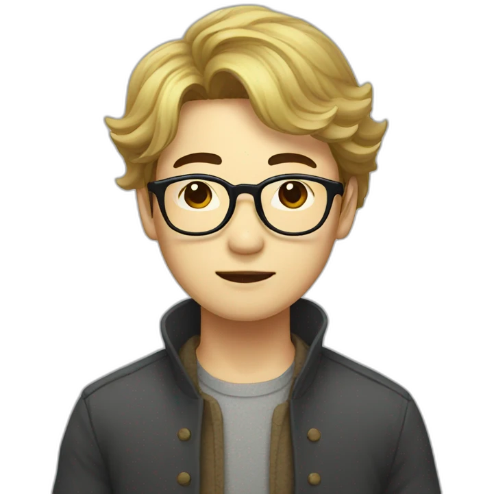 korean guy with glasses and curtains hair emoji