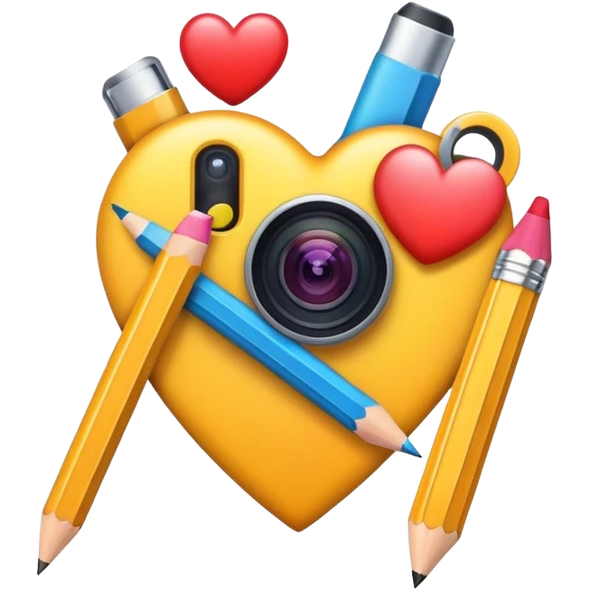 social media tools combining camera, pencil, and heart symbol, vibrant and appealing emoji style icon emoji