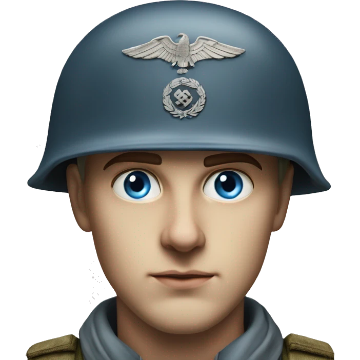 blue eyed  guy 28 years old german soldier in helmet 1940 photorealistic serious emoji