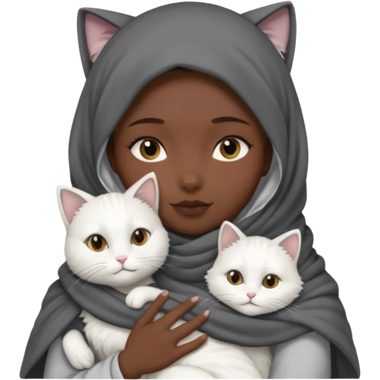 veiled girl with a dark gray scarf and a cat cuddling next to her emoji