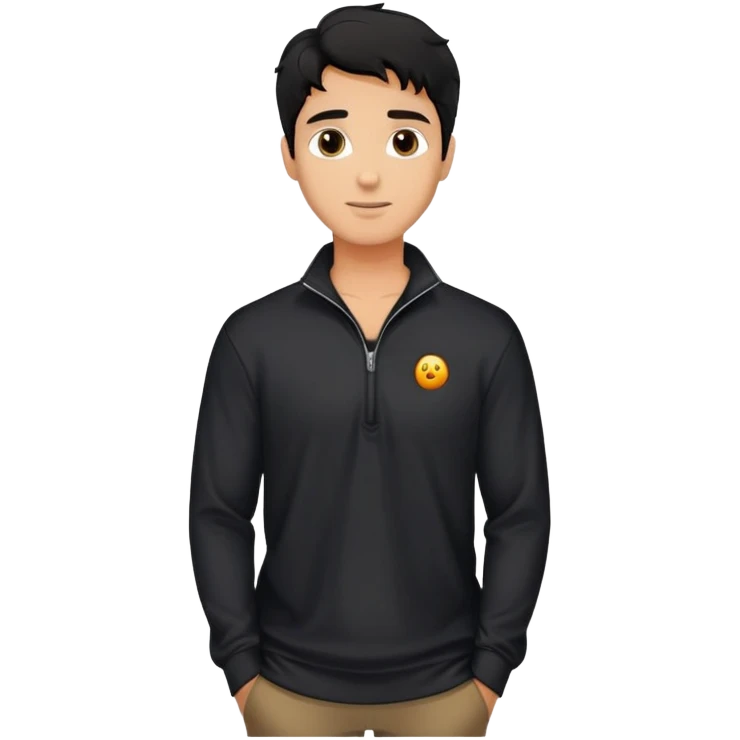 Relaxed fit black quarter-zip shirt on man with wavy black hair, not form-fitting emoji