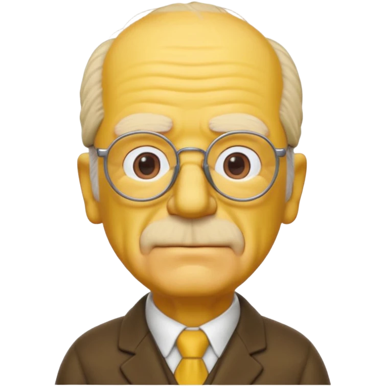 A 3D cartoon close-up of Grandpa Abe Simpson from The Simpsons, rendered in Memoji-style with bald yellow head, white tufts of hair on the sides, wrinkled face, glasses, and warm lighting. Match the Simpsons family color tone and style. emoji