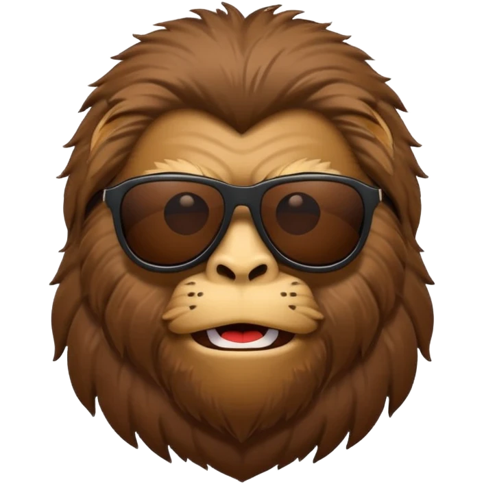 Bigfoot with sunglasses, classic apple emoji style, simple shapes, bold lines, minimal details, expressive face emoji