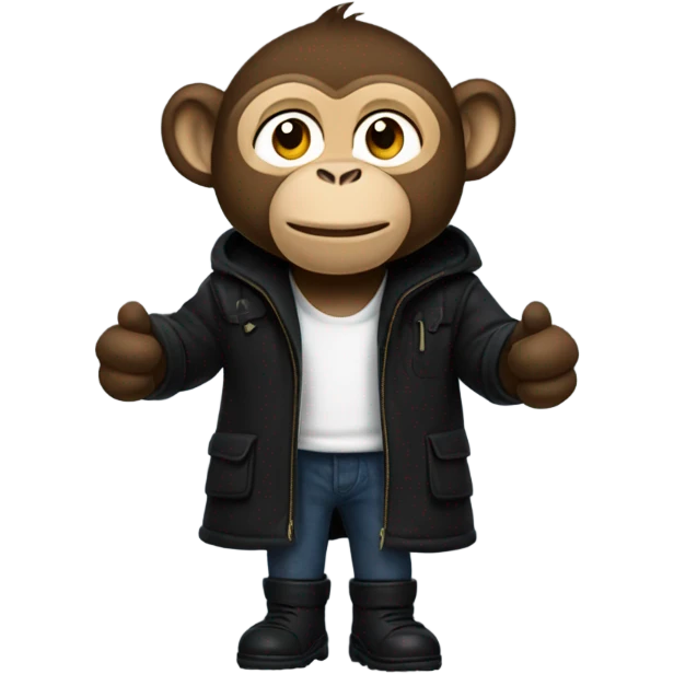 Monkey wearing black wool coat black ugg boots and a black backpack emoji