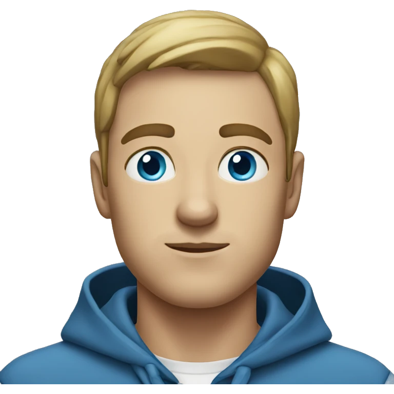 A man with blue eyes, wearing a hooded sweatshirt. emoji