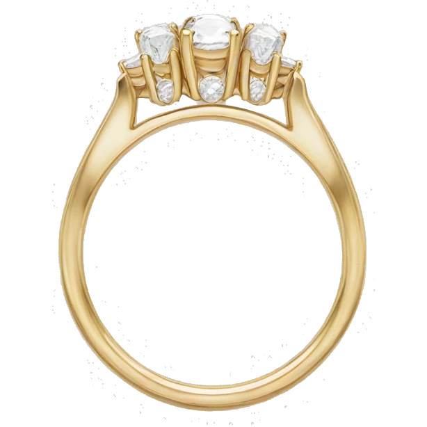Oval gold engagement ring with two pear stones on the sides emoji