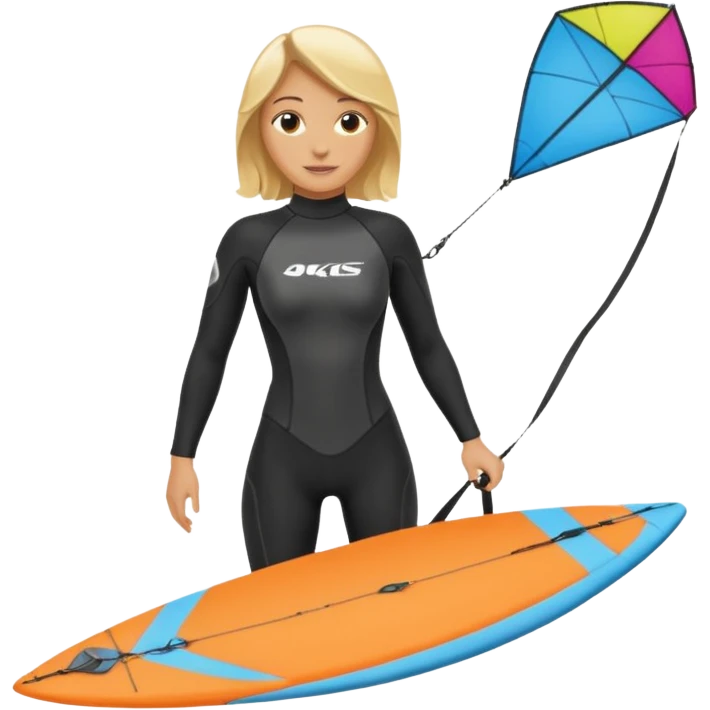 Kiteboarding blond ladie showing kite and board emoji