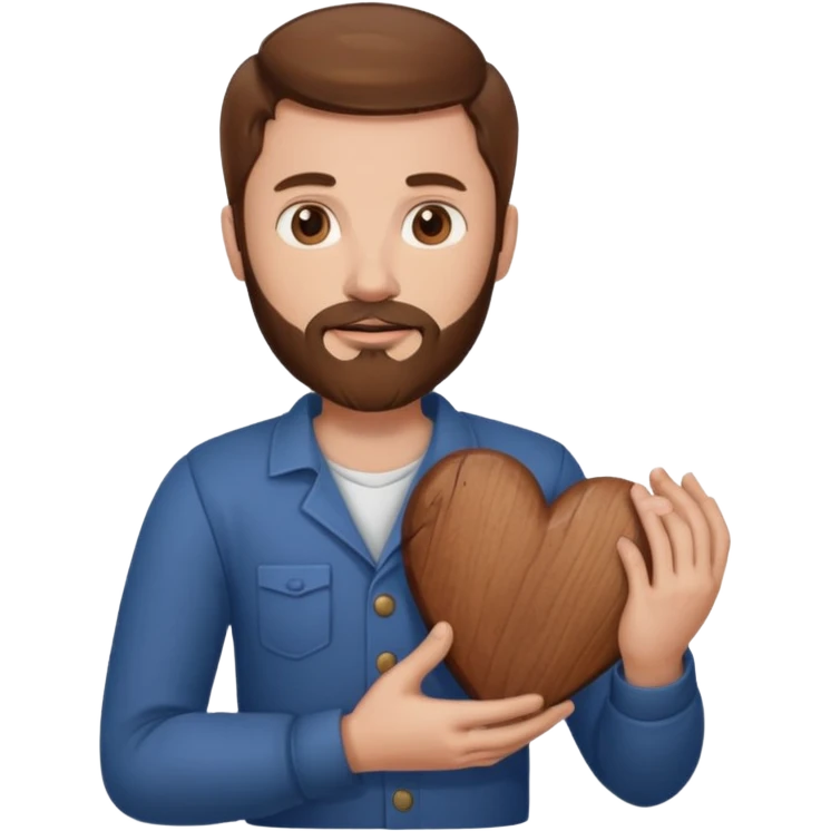 Man with brown hair & beard holding heart in his Arm emoji
