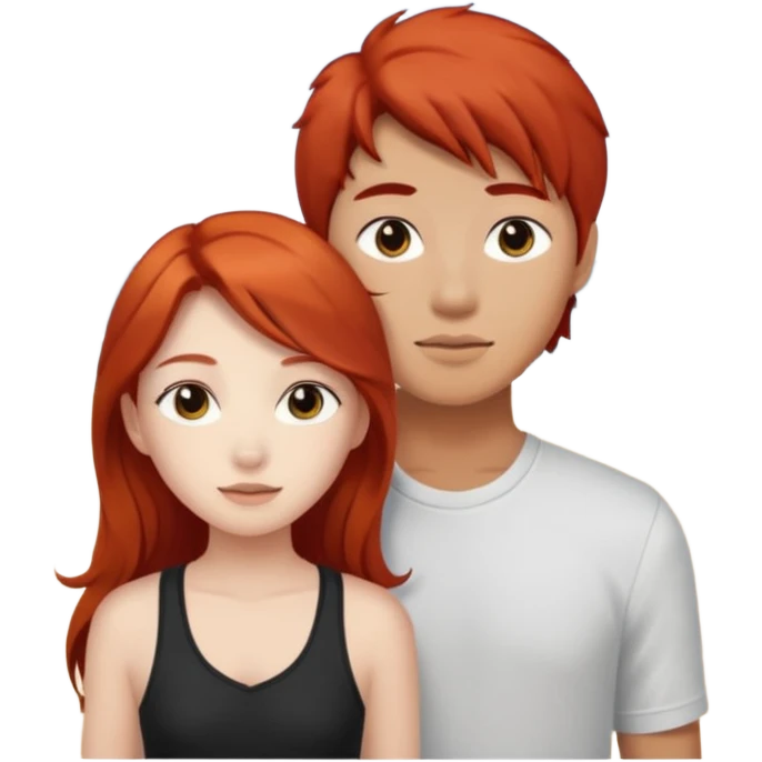 Redhead girl and Asian boy with long hair at the beach emoji
