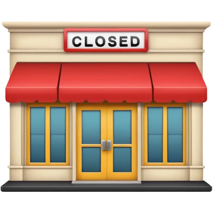 closed store facade with shutter or 'closed' sign, classic emoji style, simple and recognizable colors emoji