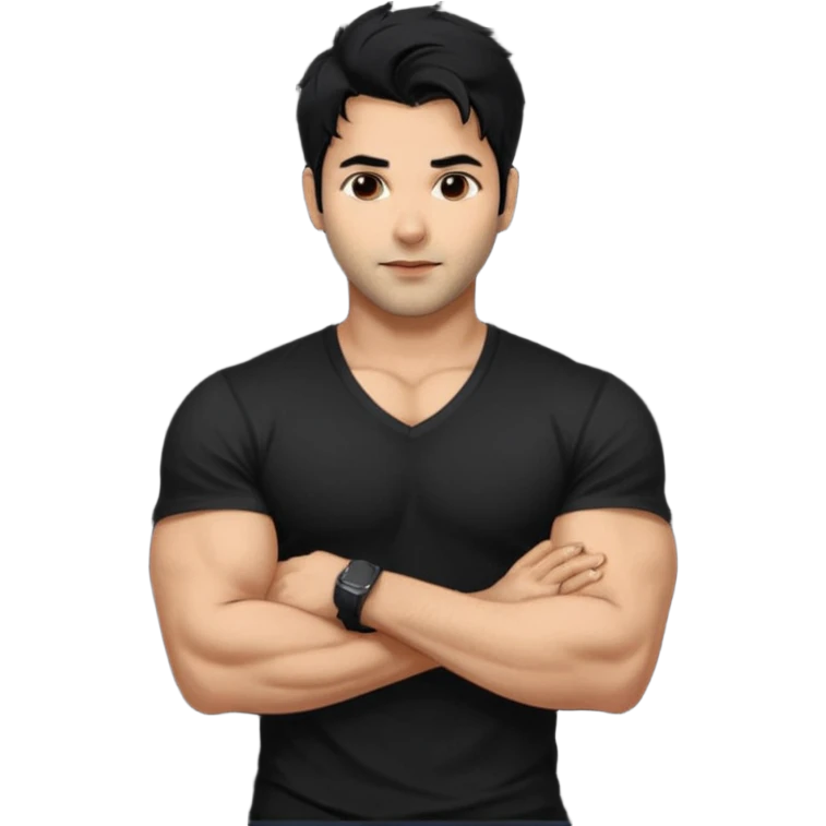 generate a pretty bratz Varun Dhawan with 
Make him wear a black v neck tshirt. muscular but still lean
He shoudl look exactly like VArun DHawan.  messy black hair emoji
