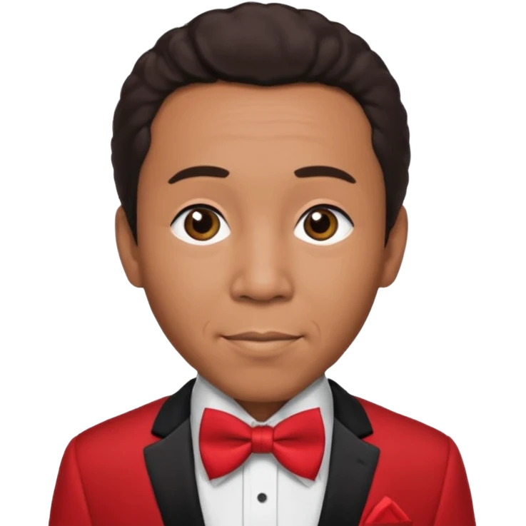 Smokey Robinson with dark brown hair, red suit with bow tie emoji