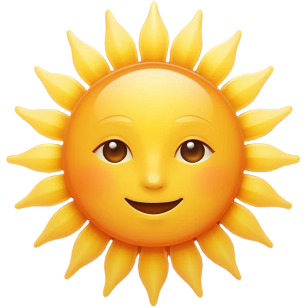 Create a bright, modern sun emoji. Minimalistic flat design, round yellow sun with soft orange gradient, smooth rounded rays around it, friendly and clean look, vector style, high resolution, centered on white background. emoji