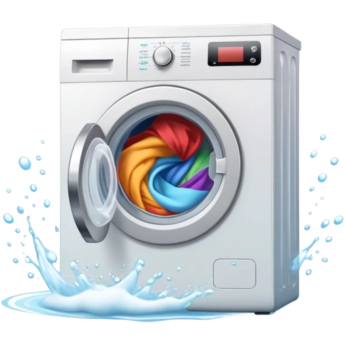 washing machine mid-cycle with clothes tumbling inside emoji