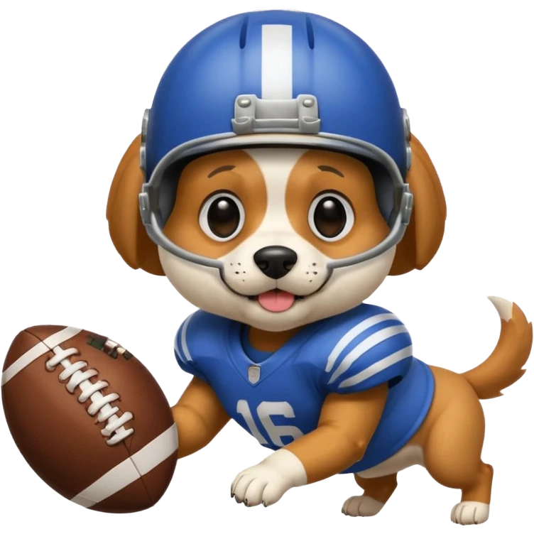 A dog with a football helmet on with black on his eye with a dog trying to tackle him  emoji