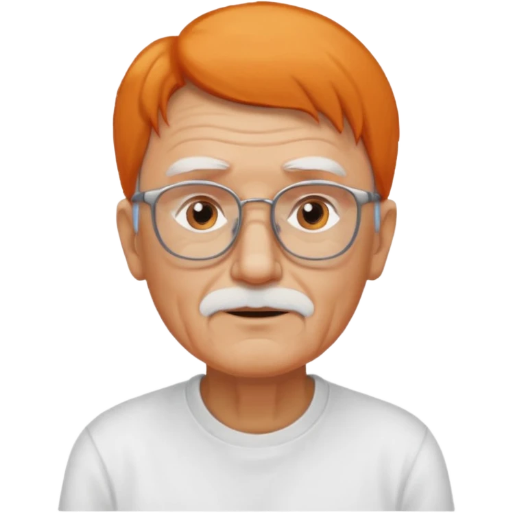 old man, orange straight hair, no mustache, wearing glasses, long face, wearing a white t-shirt emoji