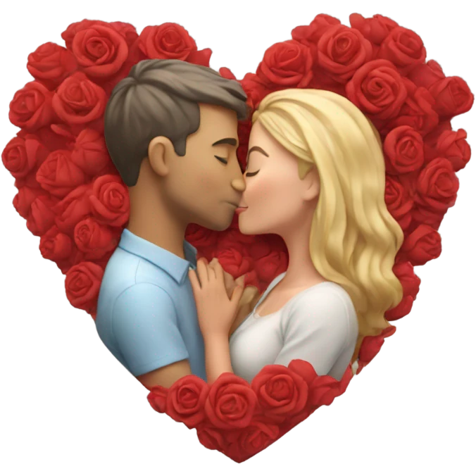 Hyper Realistic Couple kissing surrounded by red hearts and flowers  emoji