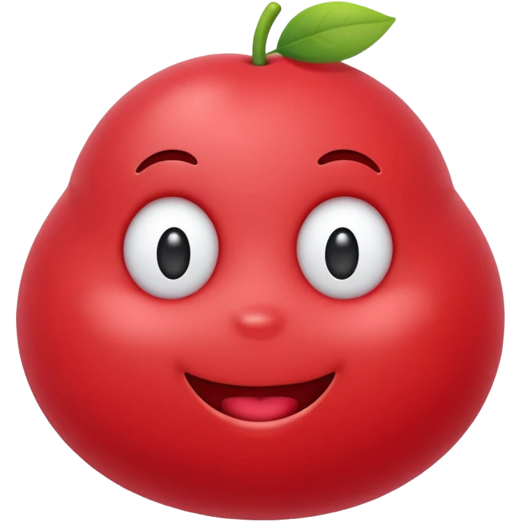 Cute round emoji mascot, shaped like a soft blob or jellybean, with two expressive eyes and a happy or clever smile. Entire body is colored in a warm cherry red (#e84a5f style), with no outline. Minimal facial features. Simple, friendly, and modern emoji-style character. Clean white background. emoji