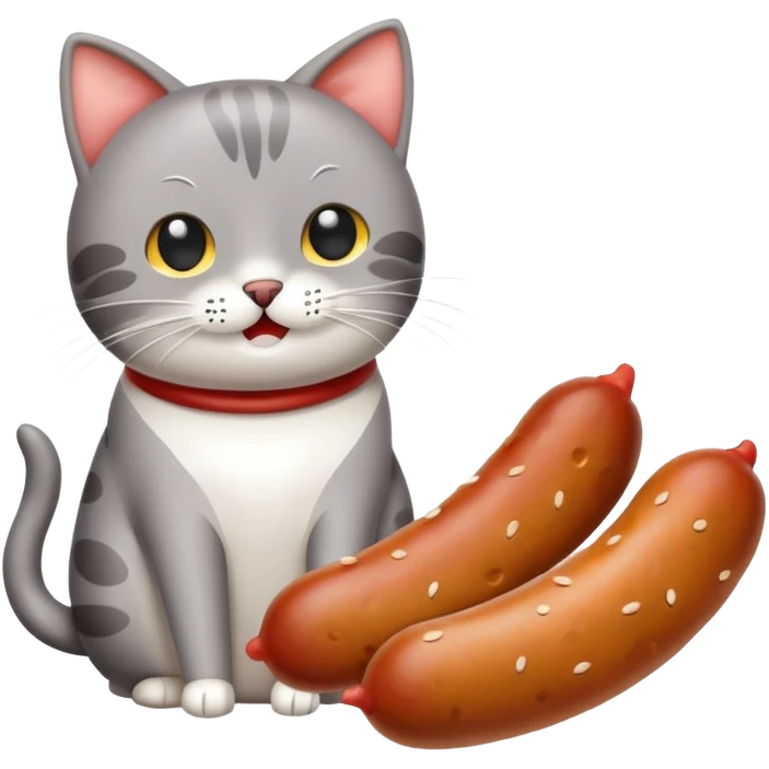 Chat gris mange une saucisse  emoji