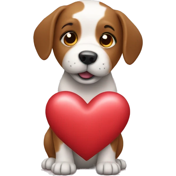 Dog carrying a heart emoji