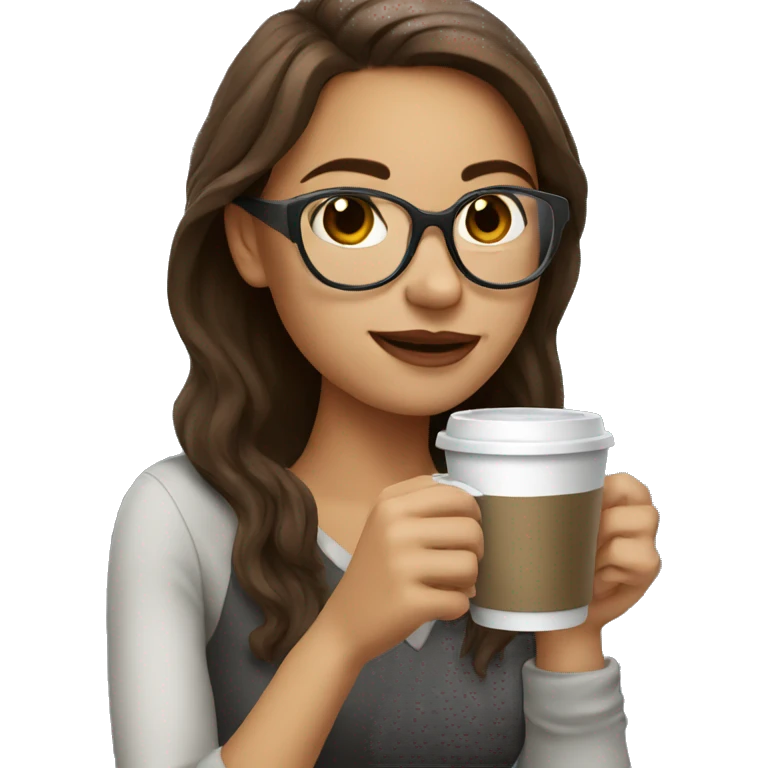 brown hair girl with grey glasses drinking coffee emoji