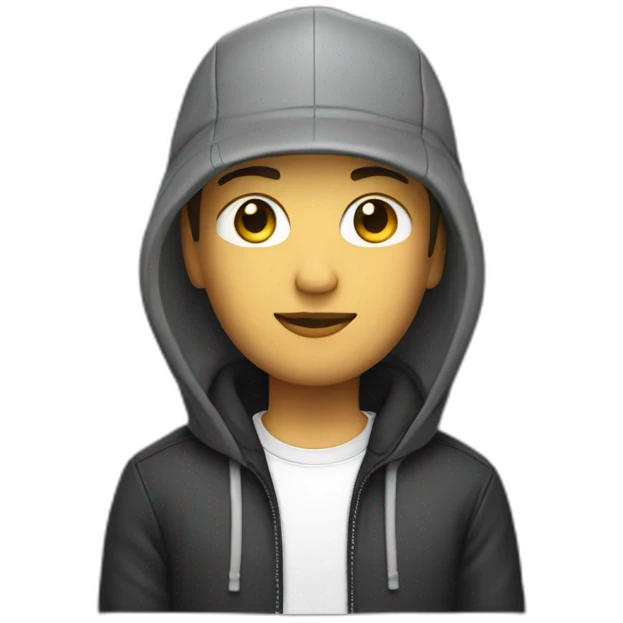 caucasian product designer with a hood and snapback hat emoji