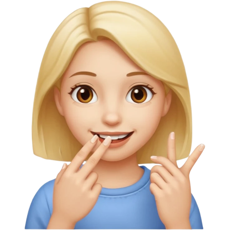 a girl smiling and eating her finger emoji